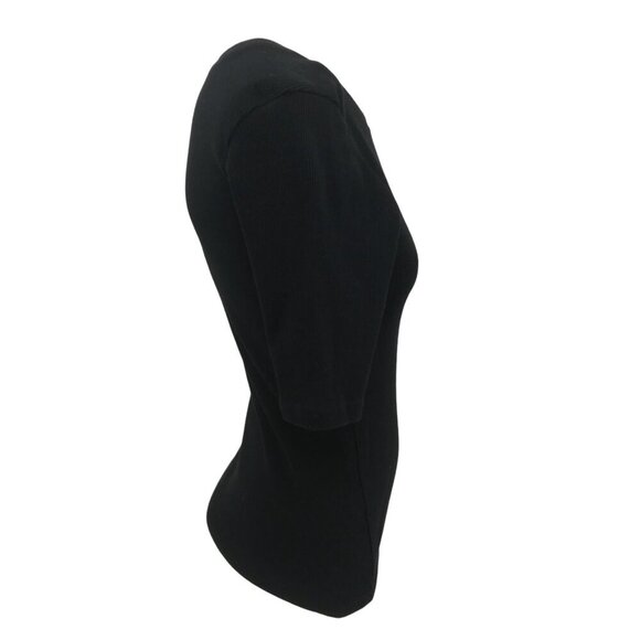 Sundance Ribbed Black Short Half Sleeved Round Neck T Shirt Size M Cotton Basic - Picture 9 of 11